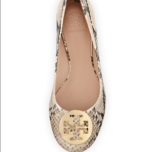Reva Snake-print Ballerina flat Natural/Gold womens shoes